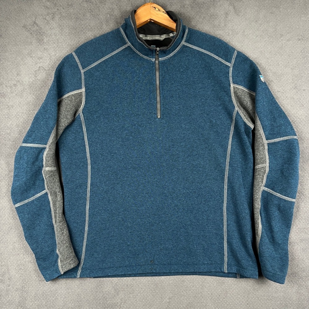 Kuhl Revel 1/4 Zip Sweater Mens Medium Blue Gray Pullover Performance Kashmira